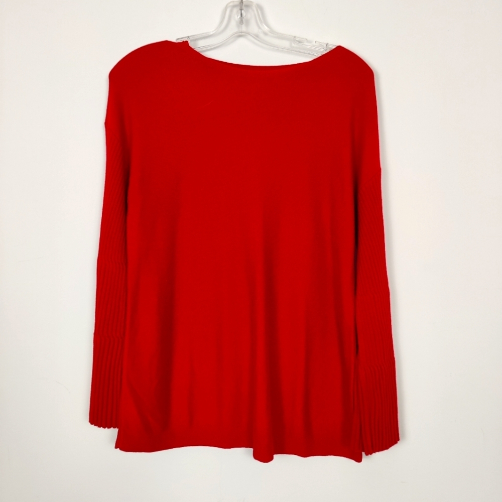 Vince Camuto Women's Ribbed Bell Sleeve Bateau Neck Red Sweater Sz Medium Cotton
